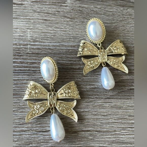 Bow drop earrings A201 - Picture 6 of 6